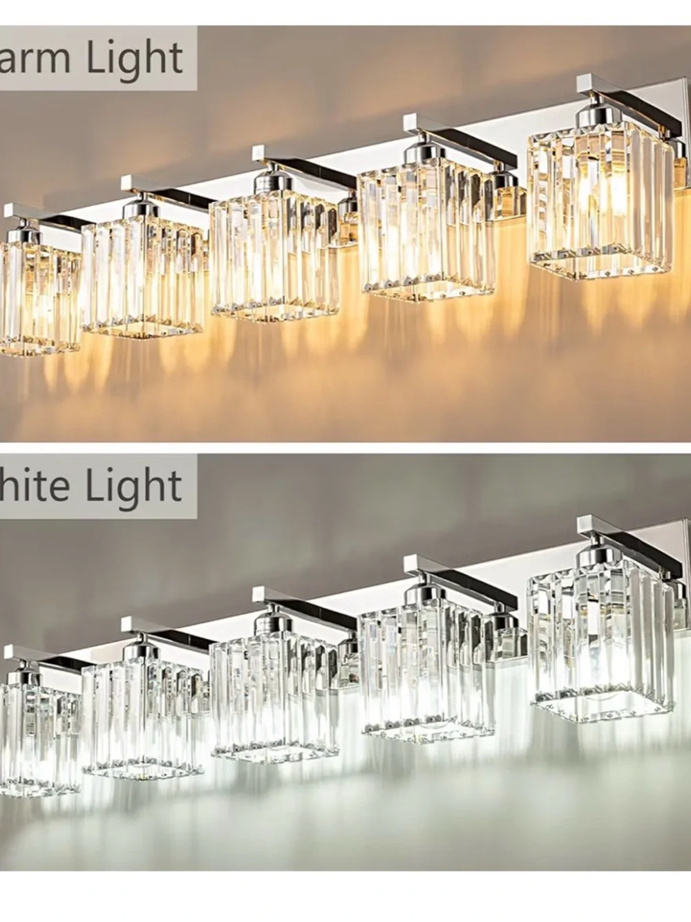 Contemporary Crystal Bathroom Vanity Light - Clear Glass, Chrome Finish